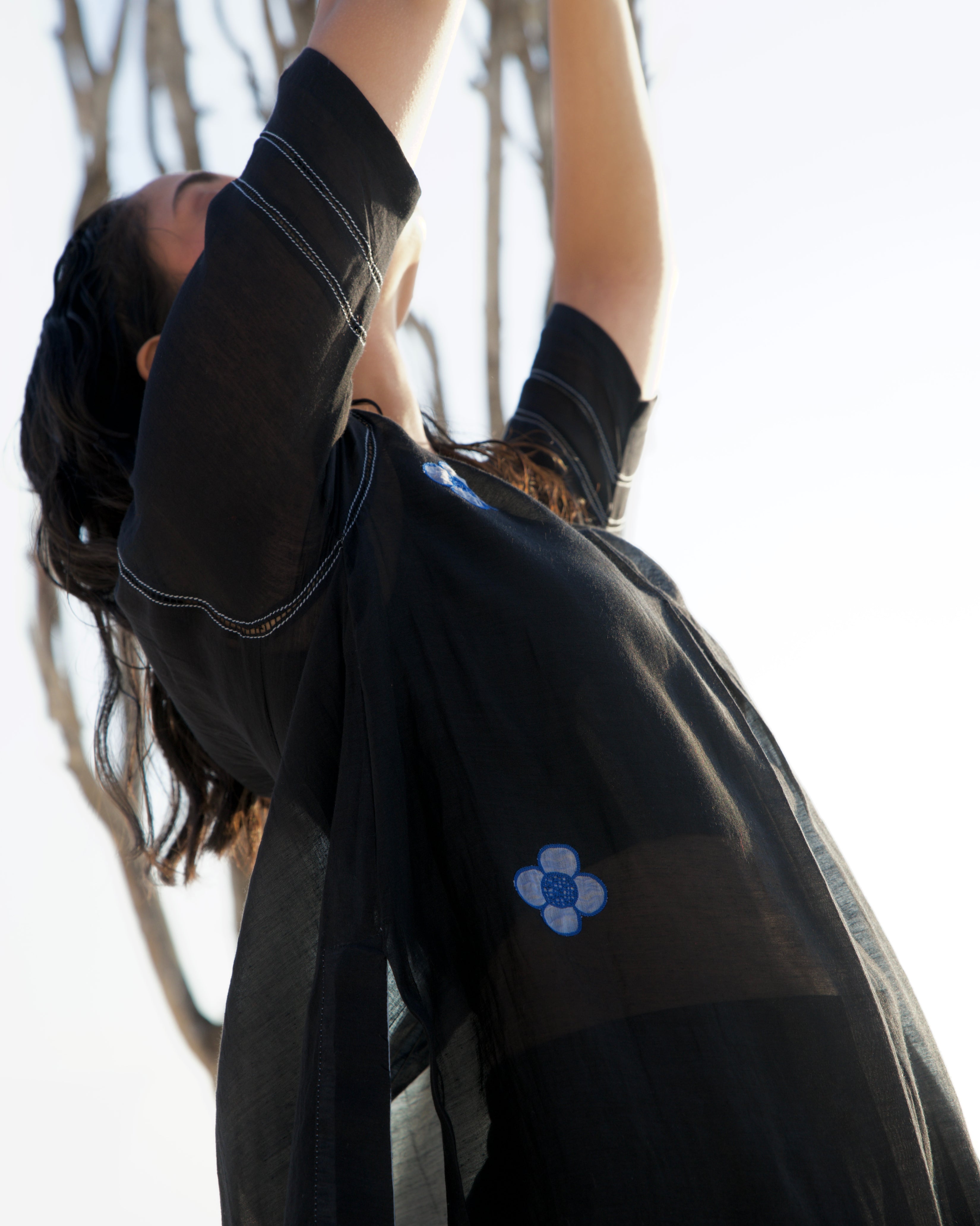 Black Silk Co-ord Set at Kamakhyaa by The Loom Art. This item is Aurora SS24, Black, Casual Wear, Chanderi Silk, Co-ord Sets, For Anniversary, July Sale, July Sale 2023, Loose Fit, Ombre & Dyes, Organic, party, Party Wear Co-ords, Relaxed Fit, Solids, Womenswear