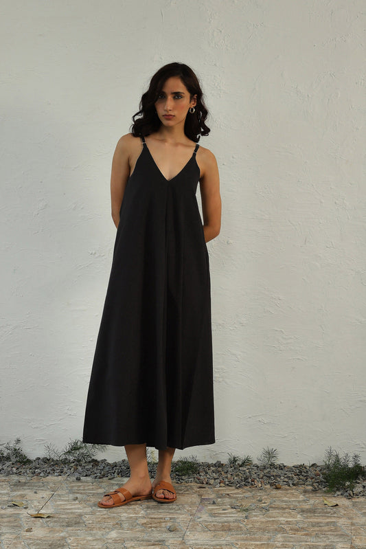 Black Sleeveless Cotton Maxi Dress at Kamakhyaa by Canoopi. This item is Black, Canoopi, Casual Wear, Dresses, Natural, Poplin, Regular Fit, Sleeveless Dresses, Solids, Womenswear