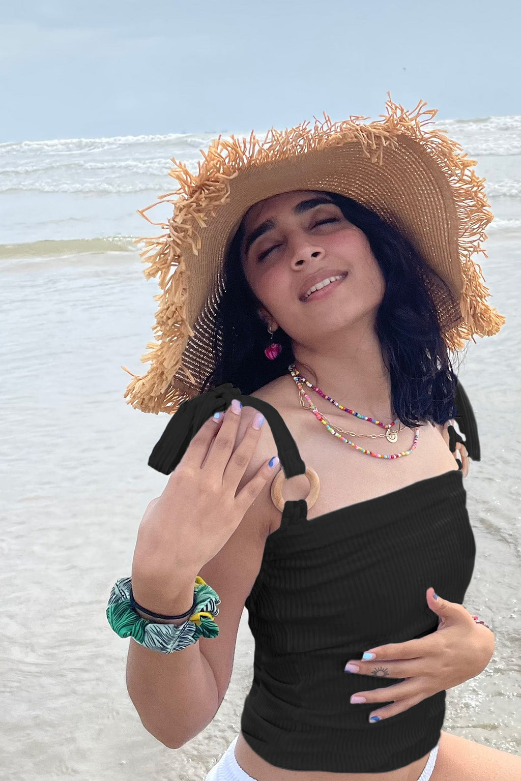 Black Sleeveless Top at Kamakhyaa by Meko Studio. This item is Black, Casual Wear, Cotton, Deadstock Fabrics, July Sale, July Sale 2023, Lycra, Reroot AW-21/22, Sleeveless Tops, Slim Fit, Solids, Spaghettis, Womenswear