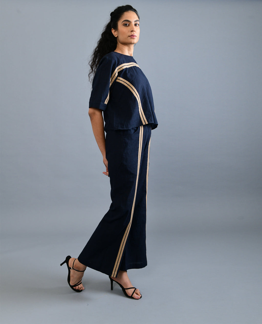 Black Solid Co-ord Set at Kamakhyaa by Rias Jaipur. This item is Black, Casual Wear, Co-ord Sets, Handloom Cotton, Handspun, Handwoven, Hue, Office, Office Wear Co-ords, Regular Fit, Solids, Stripes, Womenswear