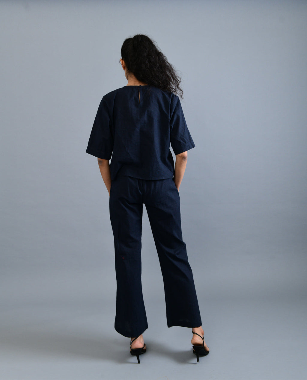 Black Solid Co-ord Set at Kamakhyaa by Rias Jaipur. This item is Black, Casual Wear, Co-ord Sets, Handloom Cotton, Handspun, Handwoven, Hue, Office, Office Wear Co-ords, Regular Fit, Solids, Stripes, Womenswear