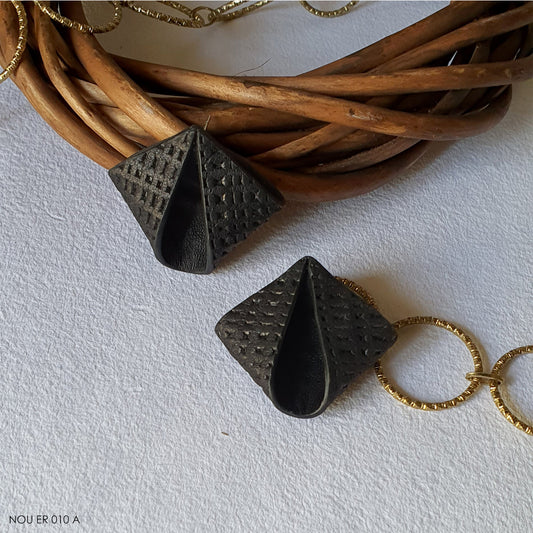 Black Studs Earrings at Kamakhyaa by Noupelle. This item is Black, Fashion Jewellery, Free Size, jewelry, Less than $50, Natural, Party Wear, Products less than $25, Stud Earrings, Upcycled, Upcycled leather