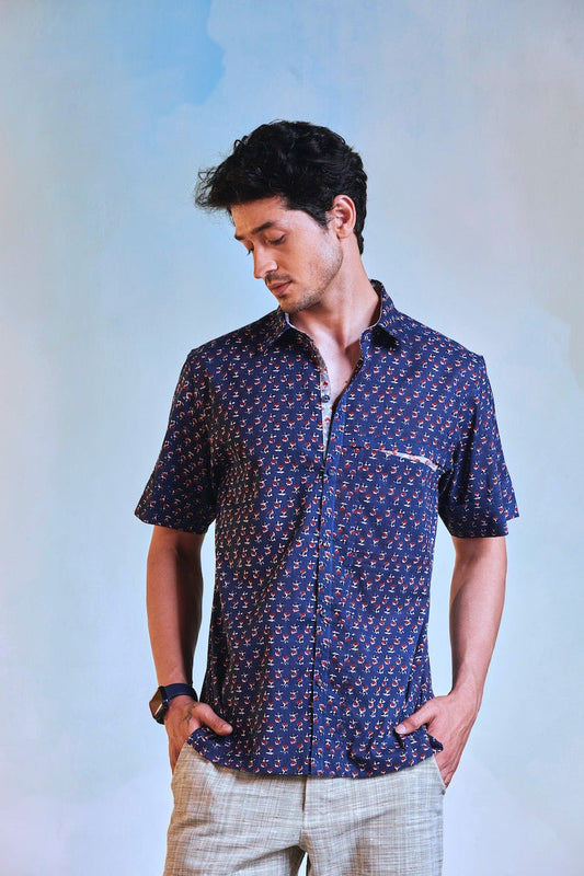 Block Print Shirt at Kamakhyaa by Charkhee. This item is Blue, Casual Wear, Cotton, For Anniversary, For Him, Menswear, Natural, Prints, Regular Fit, Selfsame, Shirts, Tops