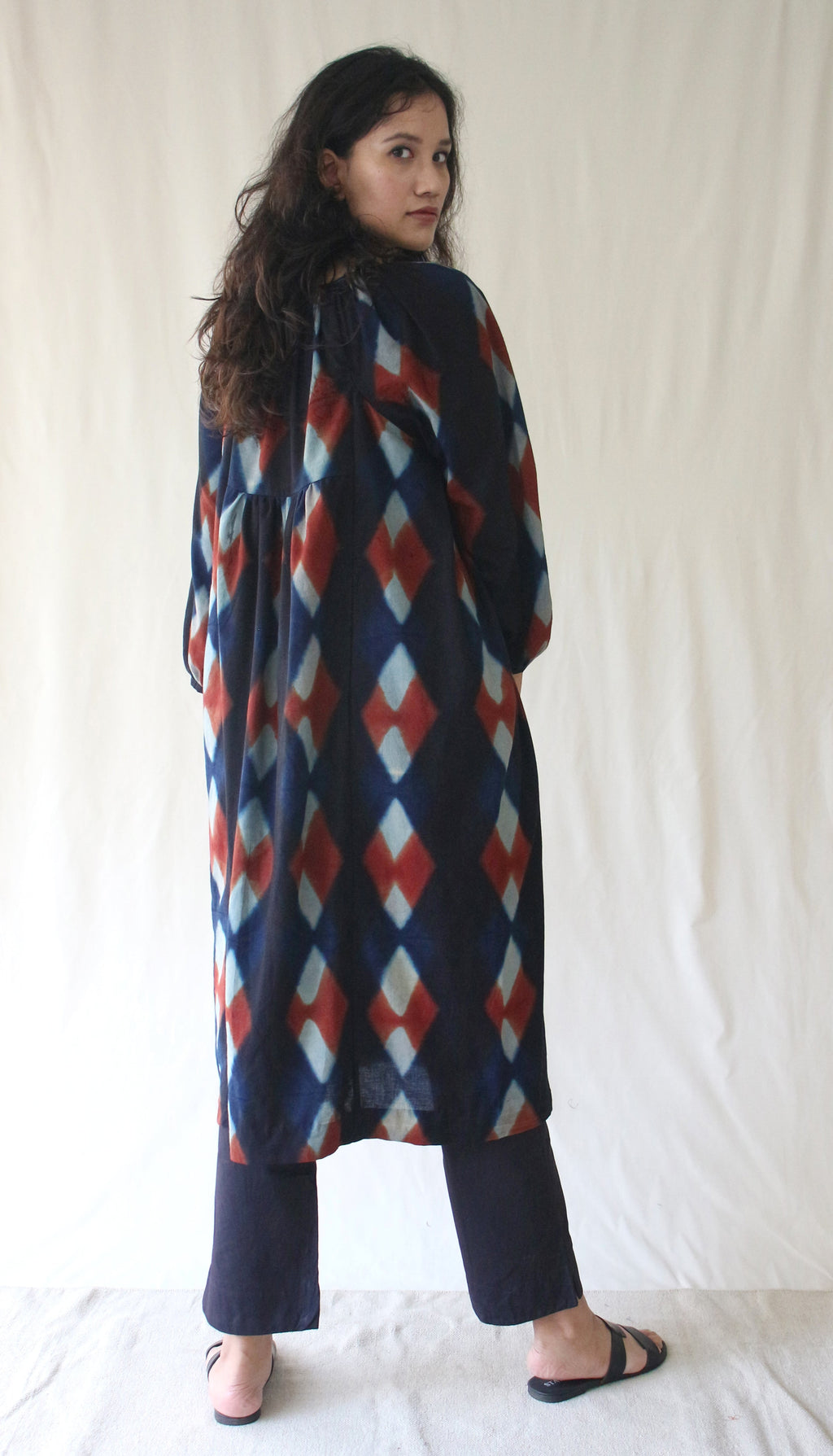 Blue 3/4th Sleeve Midi Dress at Kamakhyaa by Chambray & Co.. This item is Blue, Casual Wear, Hand Spun Cotton, Midi Dresses, Natural, Ombre & Dyes, Regular Fit, Womenswear