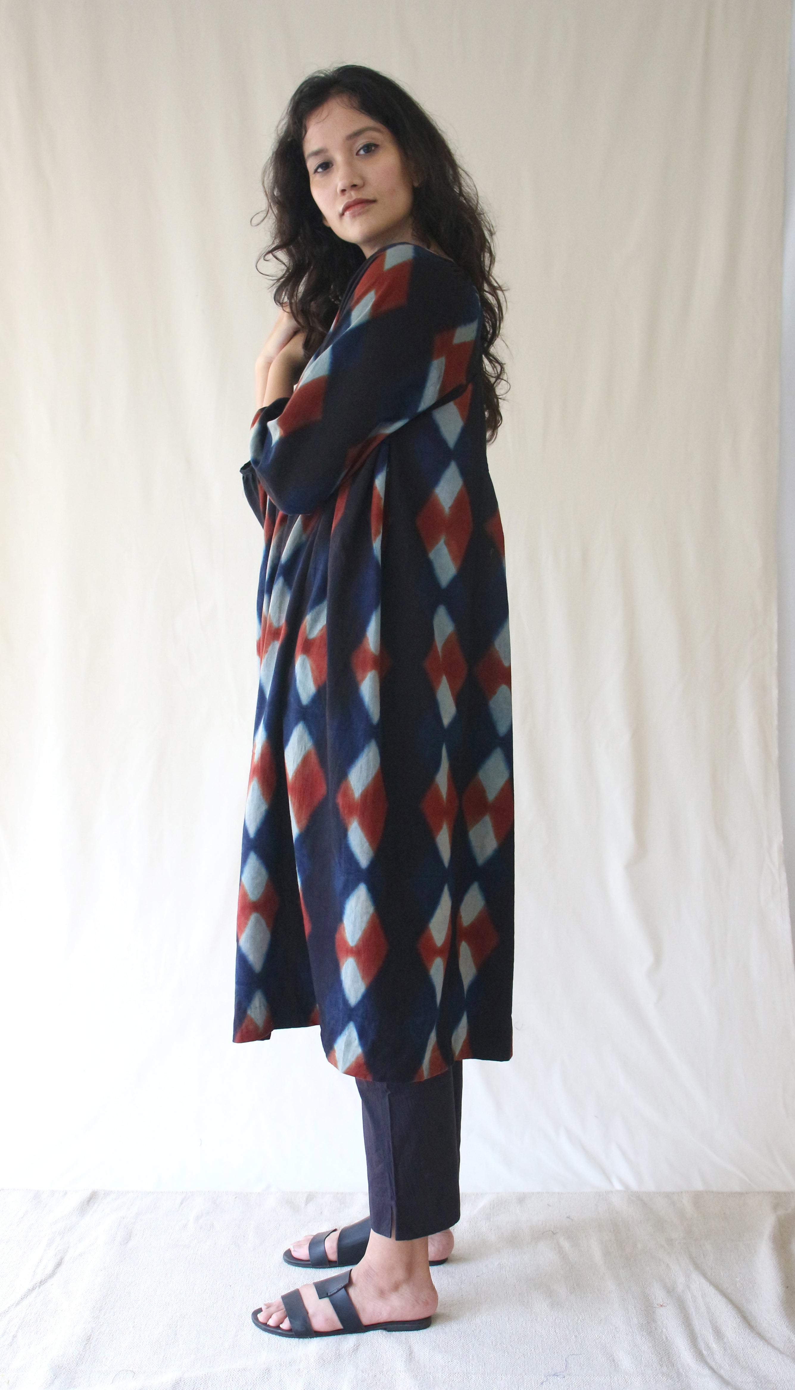 Blue 3/4th Sleeve Midi Dress at Kamakhyaa by Chambray & Co.. This item is Blue, Casual Wear, Hand Spun Cotton, Midi Dresses, Natural, Ombre & Dyes, Regular Fit, Womenswear