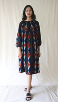 Blue 3/4th Sleeve Midi Dress at Kamakhyaa by Chambray & Co.. This item is Blue, Casual Wear, Hand Spun Cotton, Midi Dresses, Natural, Ombre & Dyes, Regular Fit, Womenswear