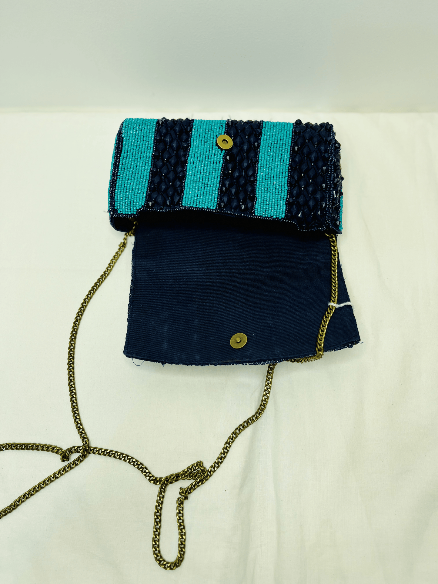 Blue And Black Sequin Beaded Sling Bag at Kamakhyaa by Pre Loved. This item is Bags, Casual Wear, Mirror Work, Multicolor, Natural, Sling Bags