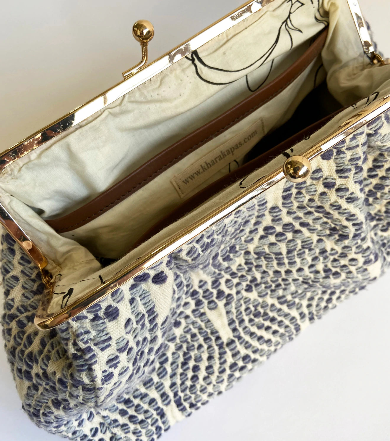 Blue And White Clutch at Kamakhyaa by Khara Kapas. This item is Add Ons, Bags, Blue, Clutch, Evening Wear, Free Size, Handloom Cotton, Natural, Sienna KK, Textured