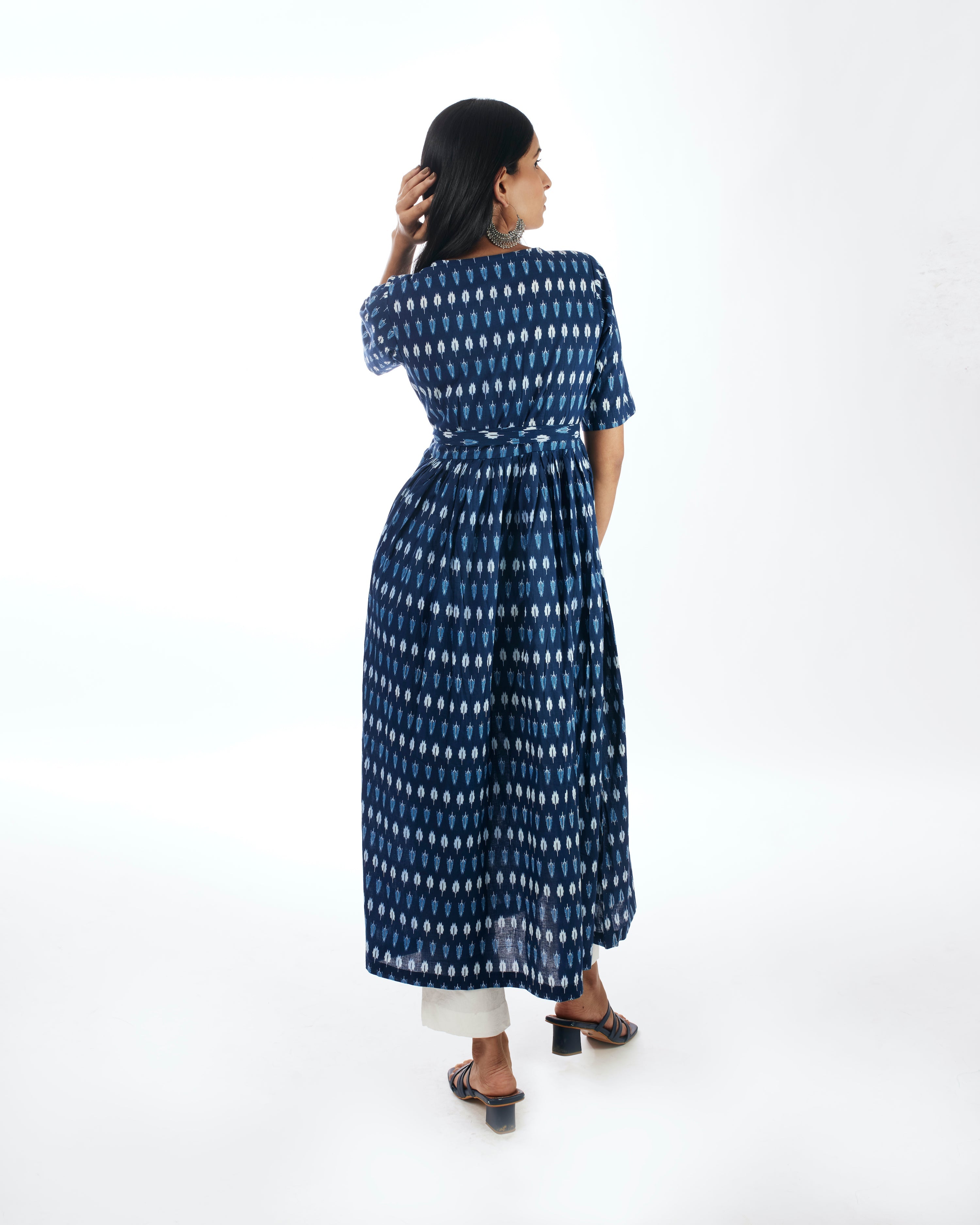 Blue Angrakha With Solid White Pants at Kamakhyaa by Kamakhyaa. This item is 100% pure cotton, Blue, Festive Wear, Indian Wear, KKYSS, Kurta Pant Sets, Natural, Prints, Regular Fit, Summer Sutra, Womenswear