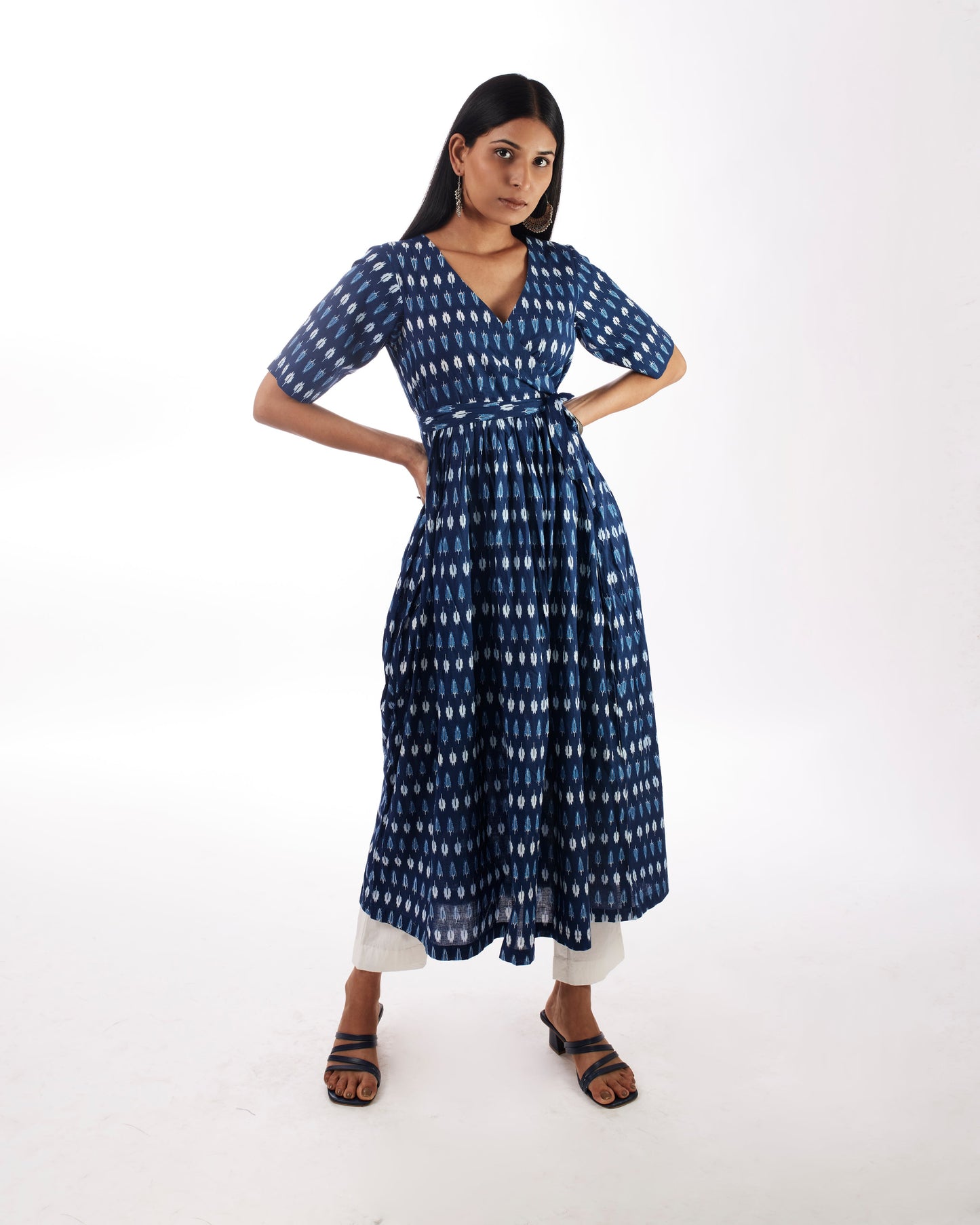 Blue Angrakha With Solid White Pants at Kamakhyaa by Kamakhyaa. This item is 100% pure cotton, Blue, Festive Wear, Indian Wear, KKYSS, Kurta Pant Sets, Natural, Prints, Regular Fit, Summer Sutra, Womenswear