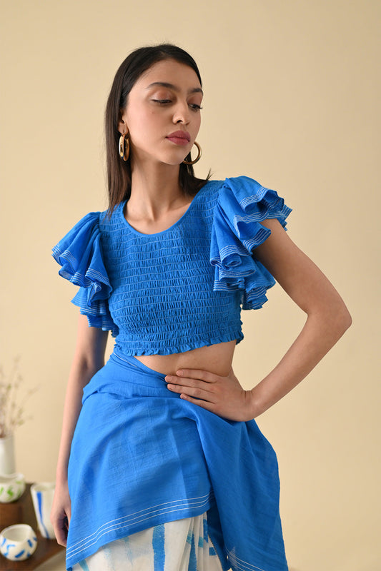 Blue Blouse at Kamakhyaa by Kanelle. This item is Blue, Festive Wear, Indian Wear, July Sale, Life in Colours, Mulmul, Natural with azo dyes, Regular Fit, Saree Blouses, Solids, Womenswear