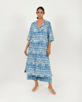 Blue Buttoned Dress at Kamakhyaa by Rias Jaipur. This item is 100% Organic Cotton, Blue, Casual Wear, Midi Dress, Natural, Prints, Regular Fit, Scribble Prints, Womenswear, Yaadein