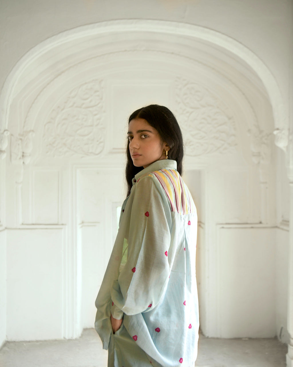 Blue Chanderi Silk Co-ord Set Of 3 at Kamakhyaa by Taro. This item is Azo Free Dyes, Blue, Casual Wear, Chanderi Silk, Co-ord Sets, Garden Of Dreams, July Sale, July Sale 2023, Prints, Relaxed Fit, Travel Co-ords, Vacation, Vacation Co-ords, Womenswear