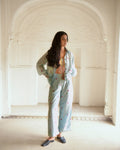 Blue Chanderi Silk Co-ord Set Of 3 at Kamakhyaa by Taro. This item is Azo Free Dyes, Blue, Casual Wear, Chanderi Silk, Co-ord Sets, Garden Of Dreams, July Sale, July Sale 2023, Prints, Relaxed Fit, Travel Co-ords, Vacation, Vacation Co-ords, Womenswear