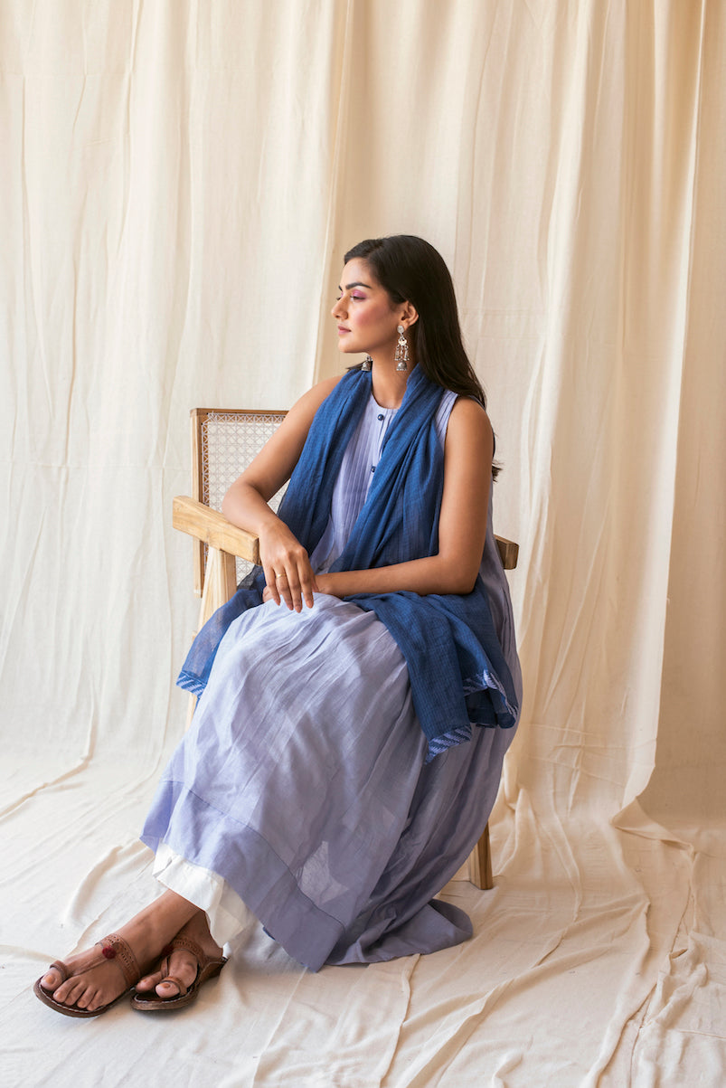 Blue Chanderi Silk Kurta Set With Dupatta at Kamakhyaa by Taro. This item is Blue, Evening Wear, Handwoven Chanderi silk, Indian Wear, July Sale, July Sale 2023, Kurta Palazzo Sets, Natural, Regular Fit, Rozana Taro, Solids, Womenswear