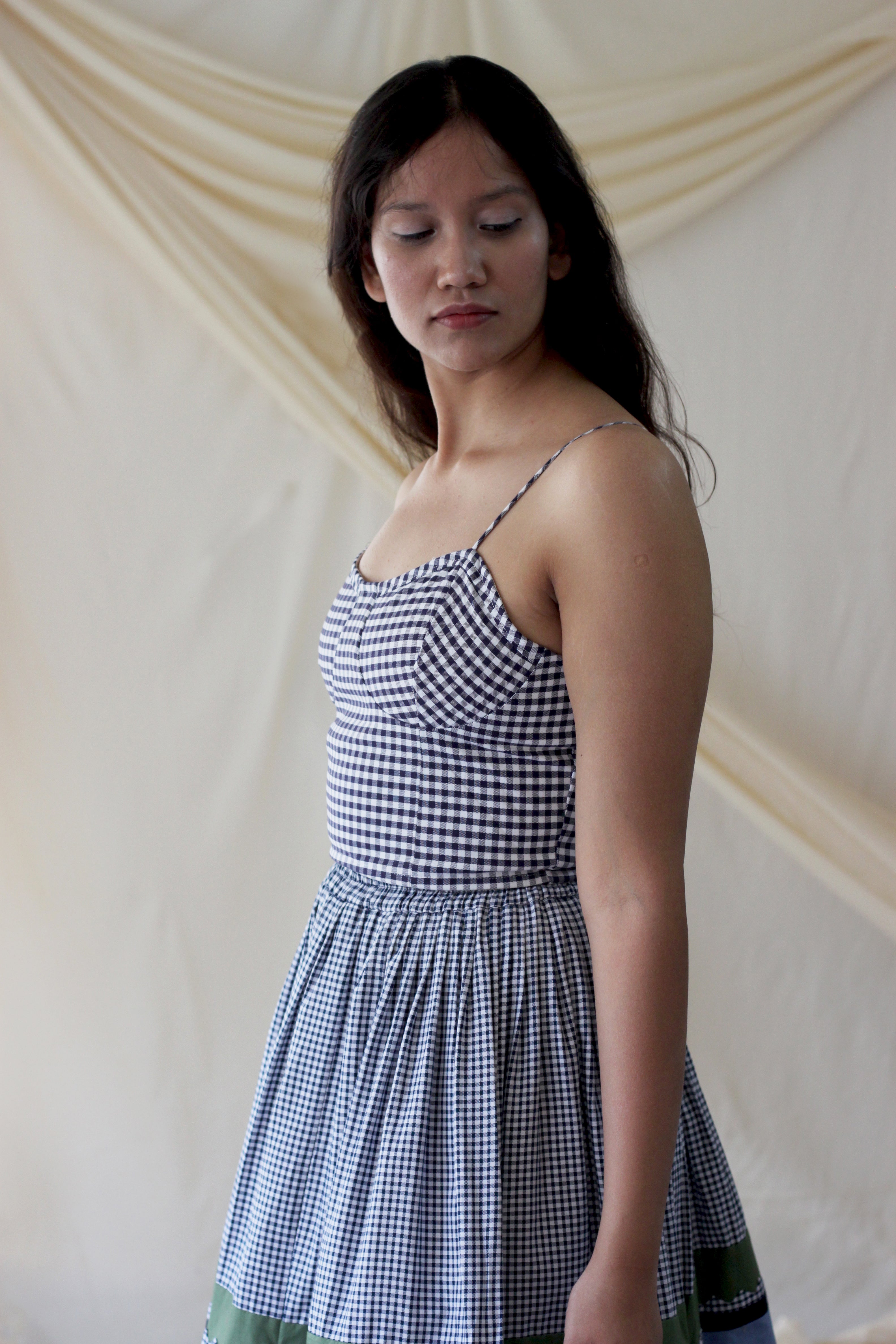 Blue Check Cord Set at Kamakhyaa by Chambray & Co.. This item is Blue, Casual Wear, Checks, Co-ord Sets, Cotton, Natural, Regular Fit, Skirt Sets, Tencel, Vacation, Vacation Co-ords, White, Womenswear