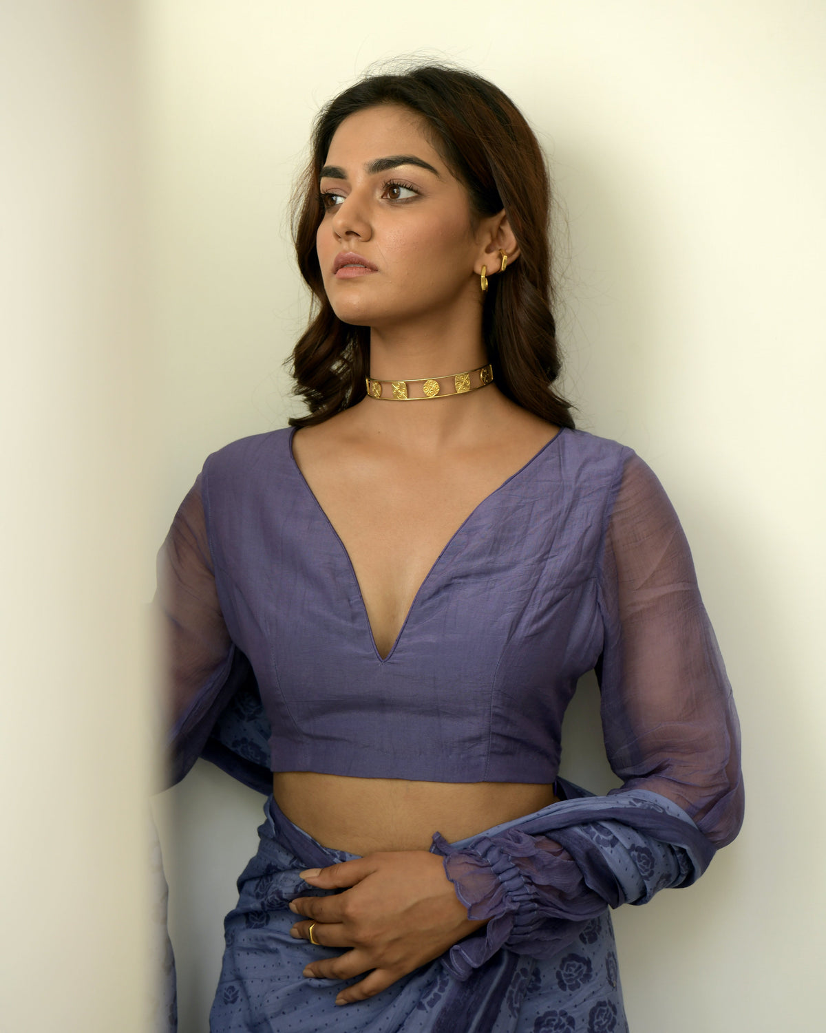 Blue Chiffon Printed Saree at Kamakhyaa by Taro. This item is Blue, Chiffon, Evening Wear, Gulzar Taro, Indian Wear, July Sale, July Sale 2023, Natural, Prints, Regular Fit, Saree Sets, Womenswear