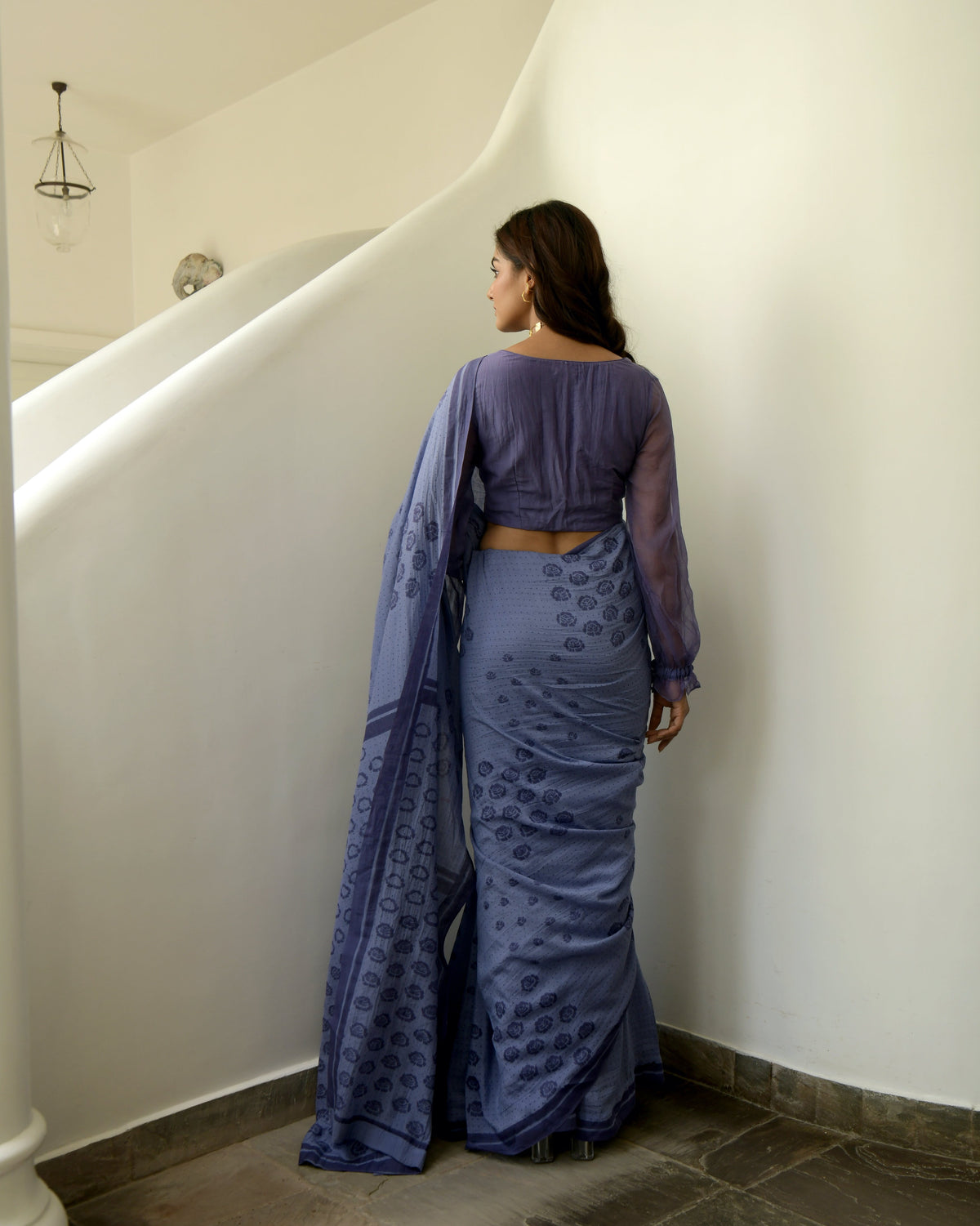 Blue Chiffon Printed Saree at Kamakhyaa by Taro. This item is Blue, Chiffon, Evening Wear, Gulzar Taro, Indian Wear, July Sale, July Sale 2023, Natural, Prints, Regular Fit, Saree Sets, Womenswear