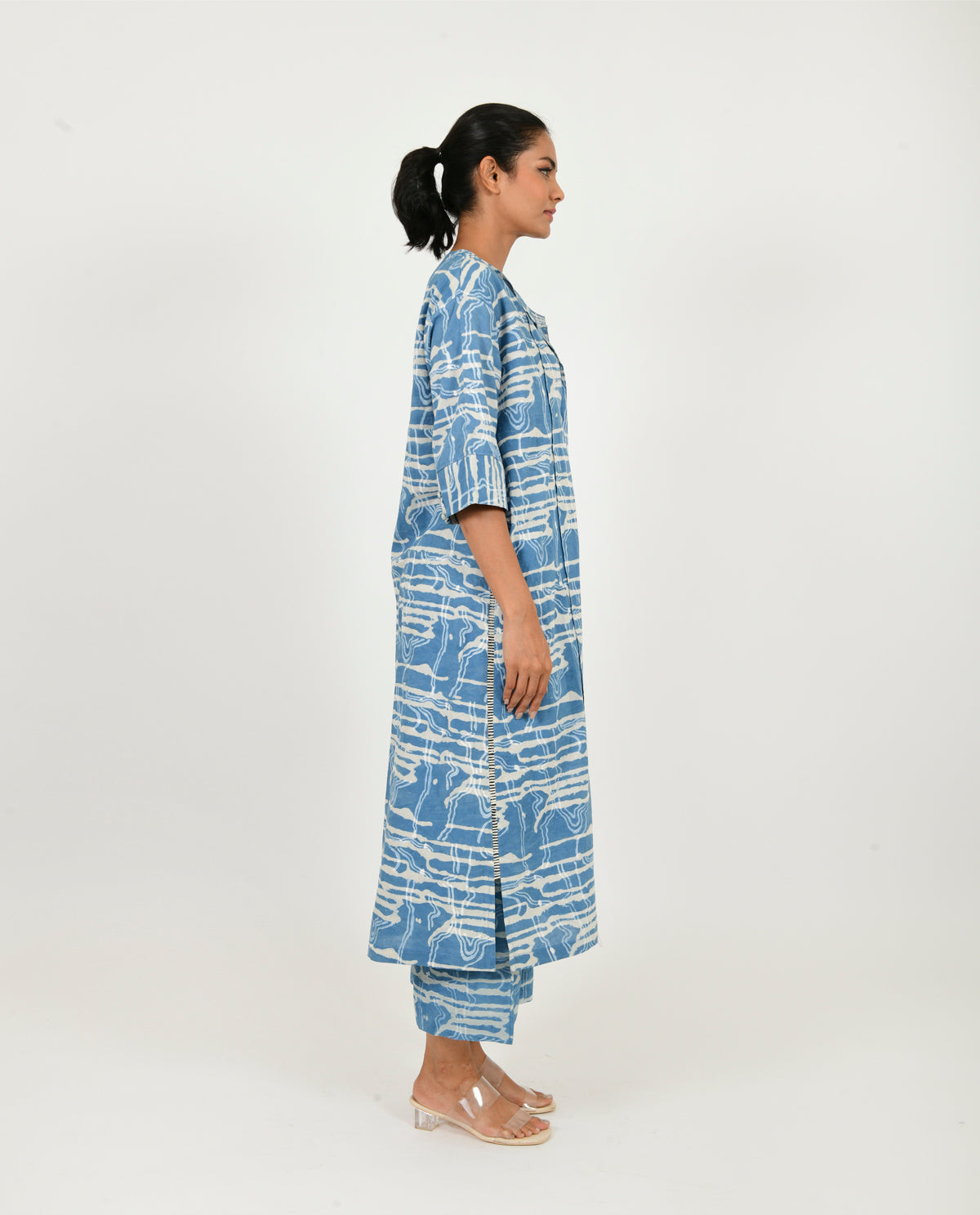 Blue Co-ord Set at Kamakhyaa by Rias Jaipur. This item is 100% Organic Cotton, Blue, Casual Wear, Co-ord Sets, Linen, Natural, Office Wear Co-ords, Prints, Relaxed Fit, Scribble Prints, Womenswear, Yaadein