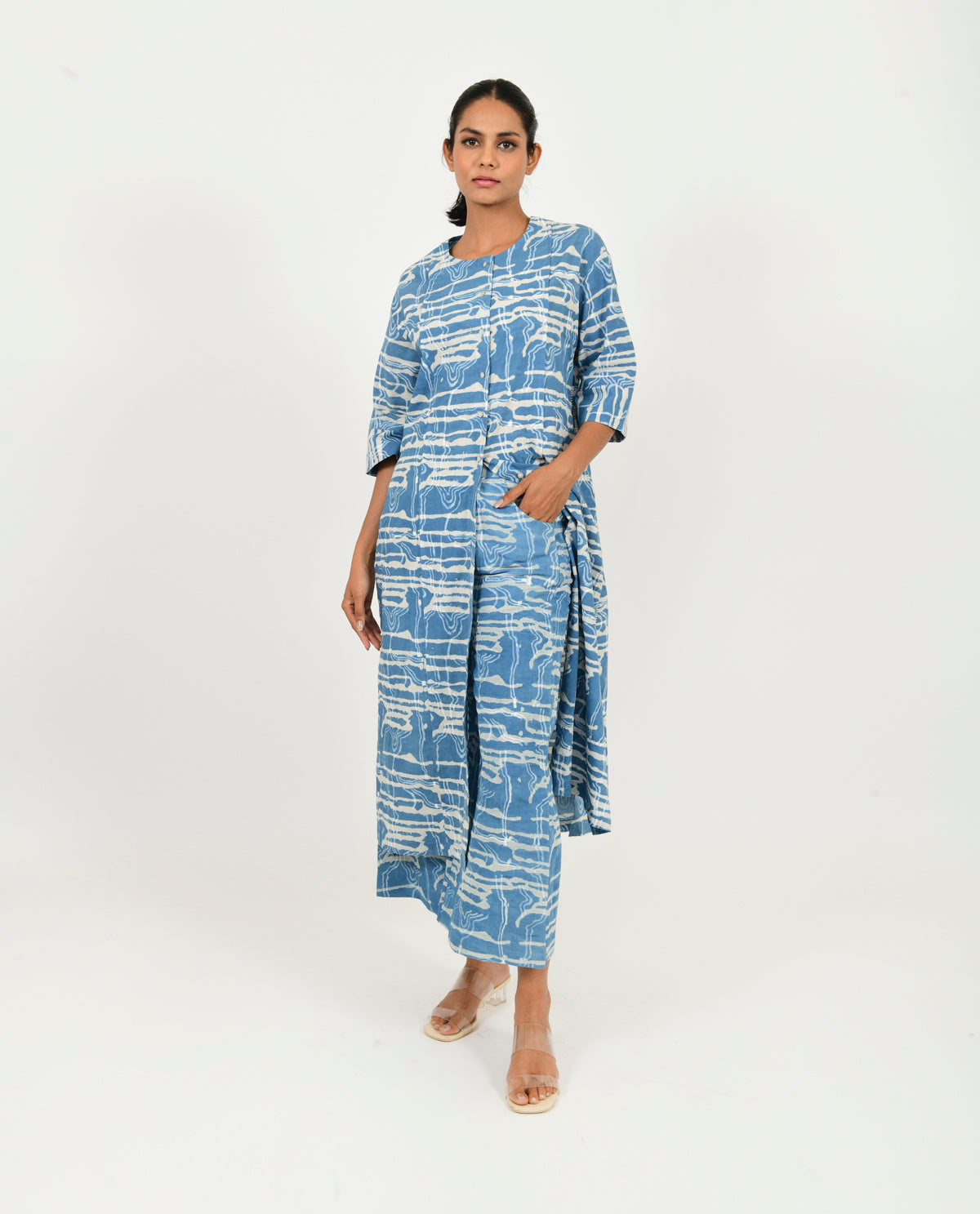 Blue Co-ord Set at Kamakhyaa by Rias Jaipur. This item is 100% Organic Cotton, Blue, Casual Wear, Co-ord Sets, Linen, Natural, Office Wear Co-ords, Prints, Relaxed Fit, Scribble Prints, Womenswear, Yaadein
