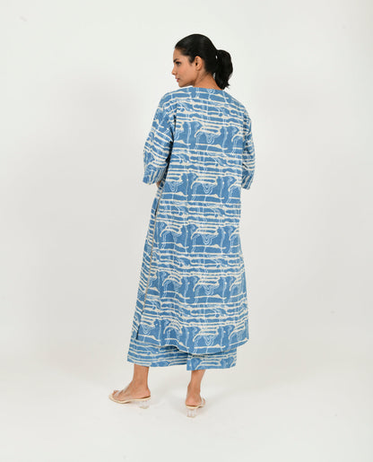 Blue Co-ord Set at Kamakhyaa by Rias Jaipur. This item is 100% Organic Cotton, Blue, Casual Wear, Co-ord Sets, Linen, Natural, Office Wear Co-ords, Prints, Relaxed Fit, Scribble Prints, Womenswear, Yaadein