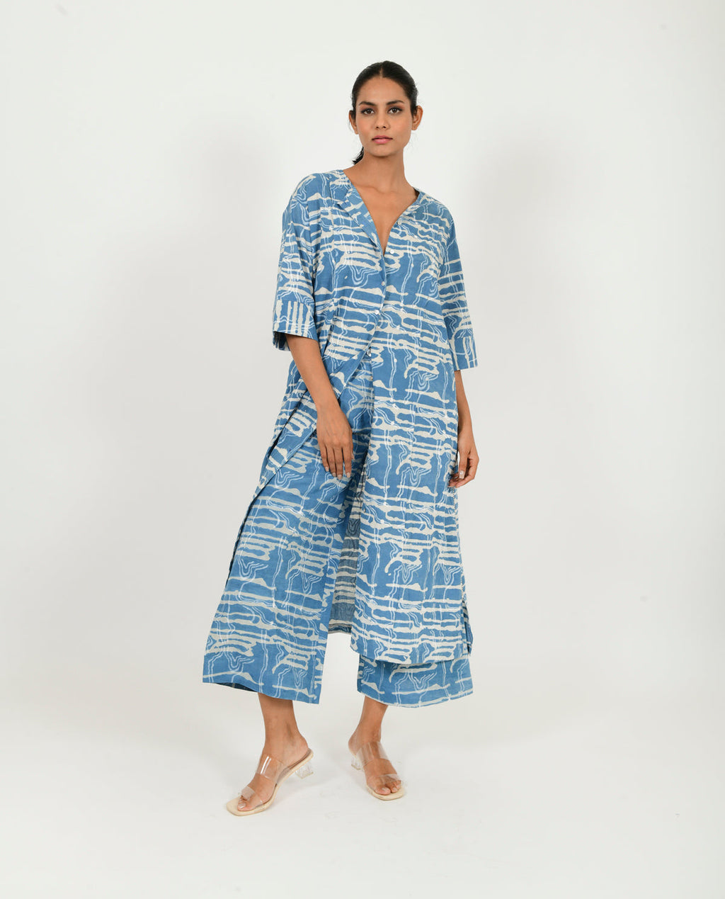 Blue Co-ord Set at Kamakhyaa by Rias Jaipur. This item is 100% Organic Cotton, Blue, Casual Wear, Co-ord Sets, Linen, Natural, Office Wear Co-ords, Prints, Relaxed Fit, Scribble Prints, Womenswear, Yaadein