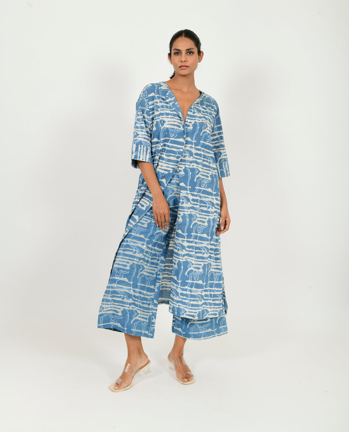 Blue Co-ord Set at Kamakhyaa by Rias Jaipur. This item is 100% Organic Cotton, Blue, Casual Wear, Co-ord Sets, Linen, Natural, Office Wear Co-ords, Prints, Relaxed Fit, Scribble Prints, Womenswear, Yaadein