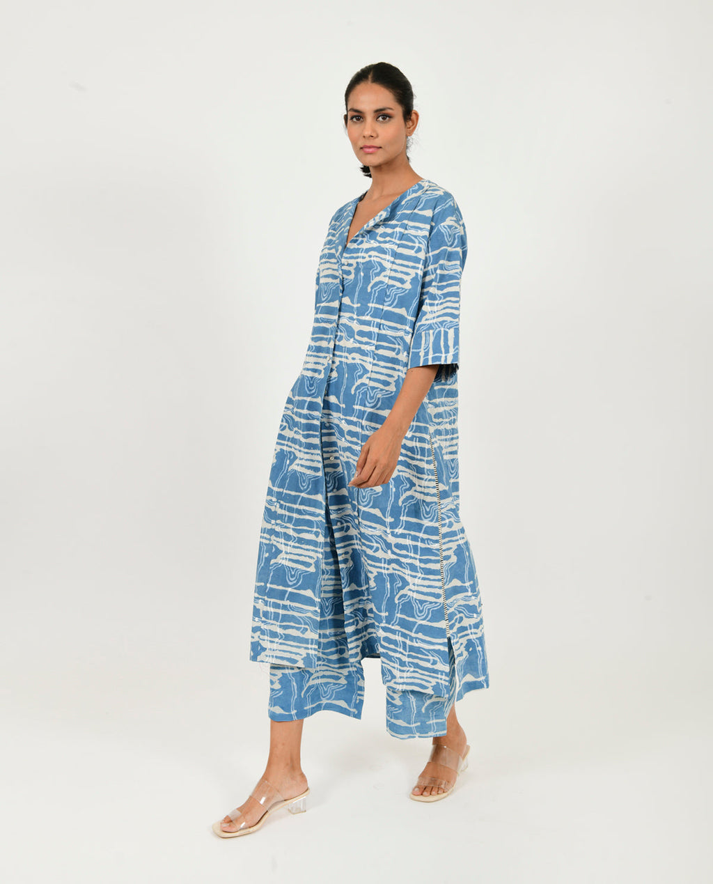 Blue Co-ord Set at Kamakhyaa by Rias Jaipur. This item is 100% Organic Cotton, Blue, Casual Wear, Co-ord Sets, Linen, Natural, Office Wear Co-ords, Prints, Relaxed Fit, Scribble Prints, Womenswear, Yaadein