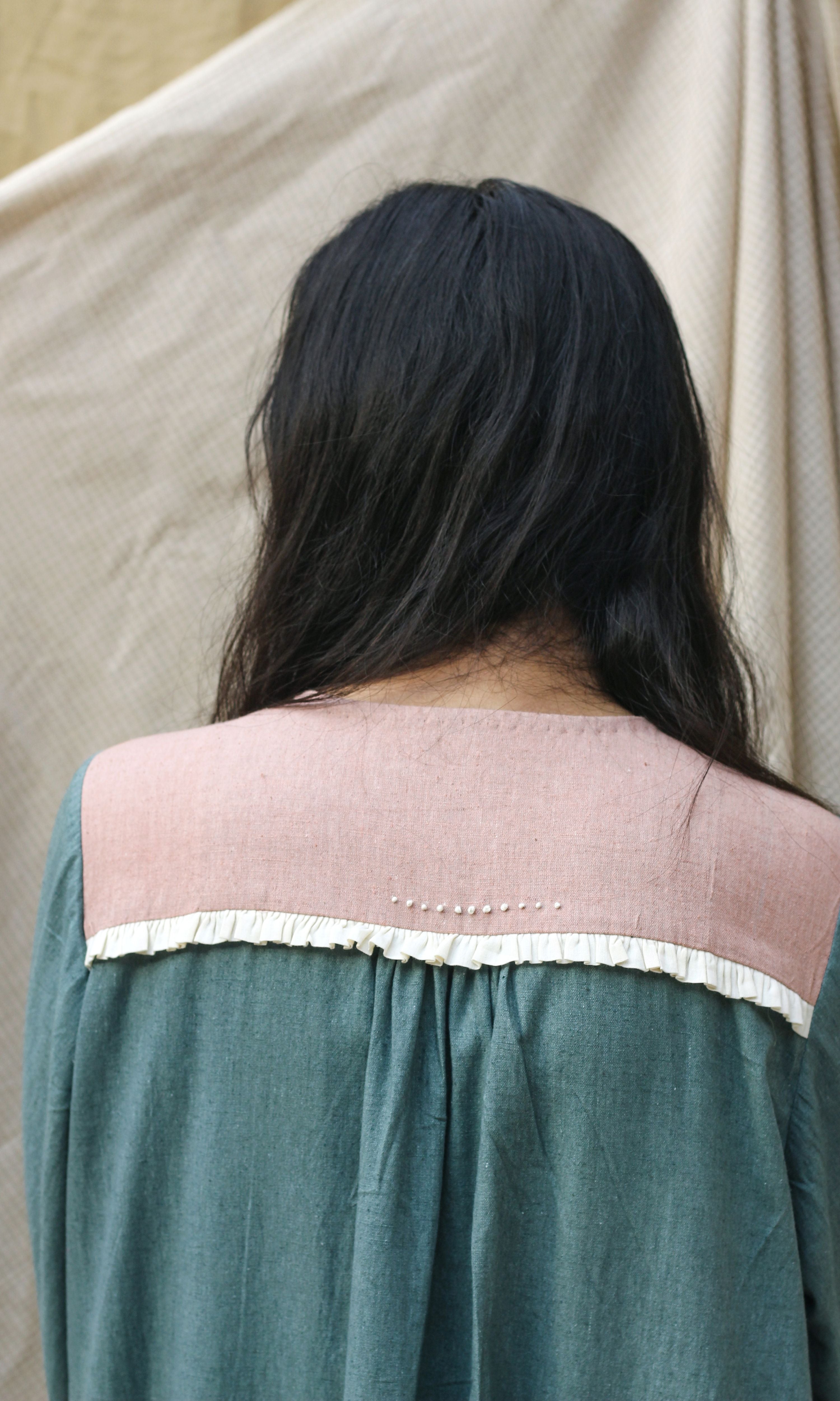 Blue Collar Midi Dress at Kamakhyaa by Chambray & Co.. This item is Casual Wear, Green, Hand Spun Cotton, Midi Dresses, Natural, Pink, Regular Fit, Render, Shirt Dresses, Solid Selfmade, Solids, Womenswear