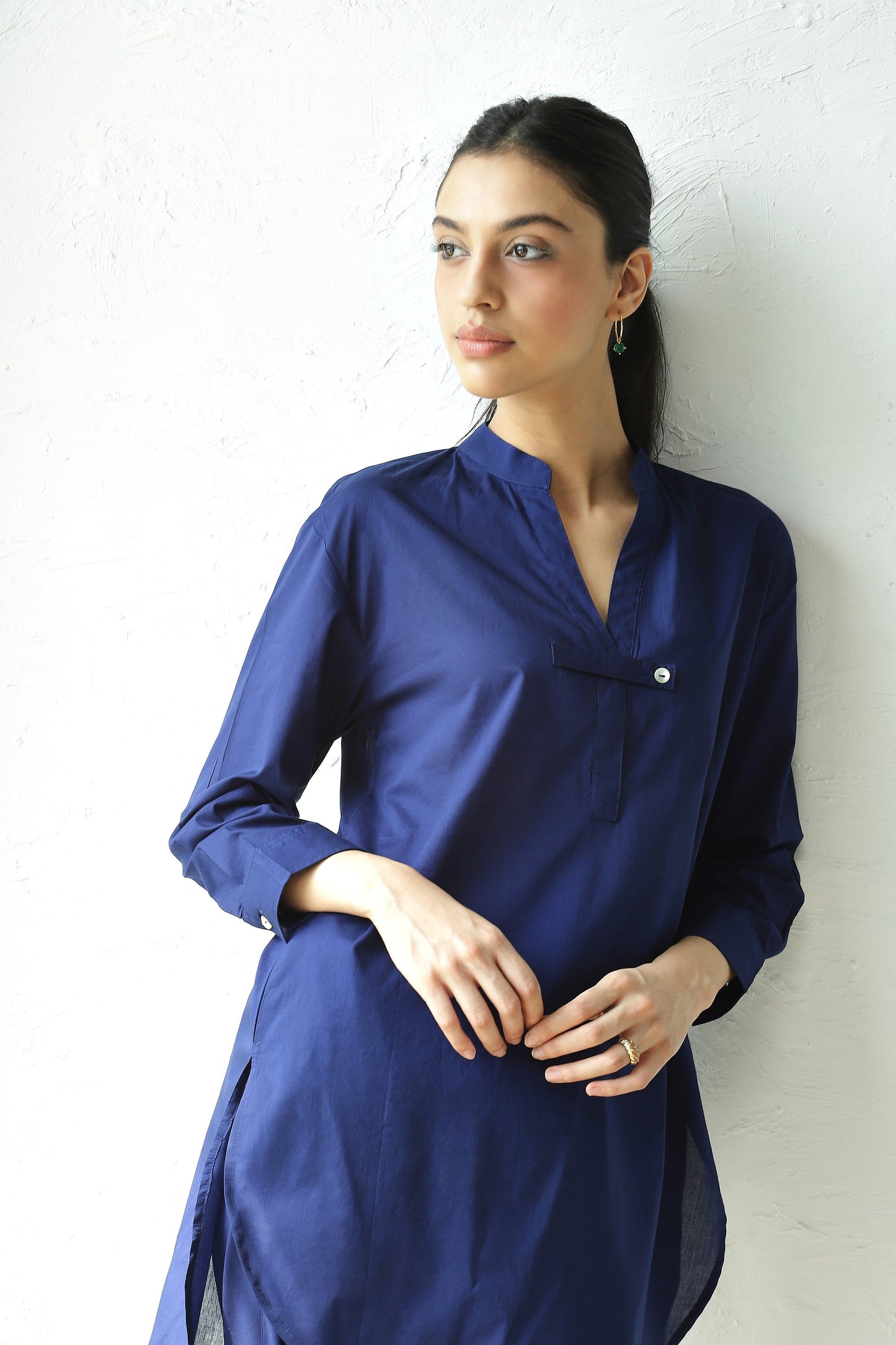 Blue Cotton Co-ord Set With Band Collar at Kamakhyaa by Canoopi. This item is Blue, Canoopi, Casual Wear, Complete Sets, Cotton, Loungewear Co-Ords, Natural, Regular Fit, Solids, Womenswear