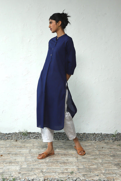 Blue Cotton Kurta Salwar Set at Kamakhyaa by Canoopi. This item is Blue, Canoopi, Casual Wear, Cotton, Indian Wear, Khadi, Kurta Pant Sets, Natural, Regular Fit, Solids, White, Womenswear