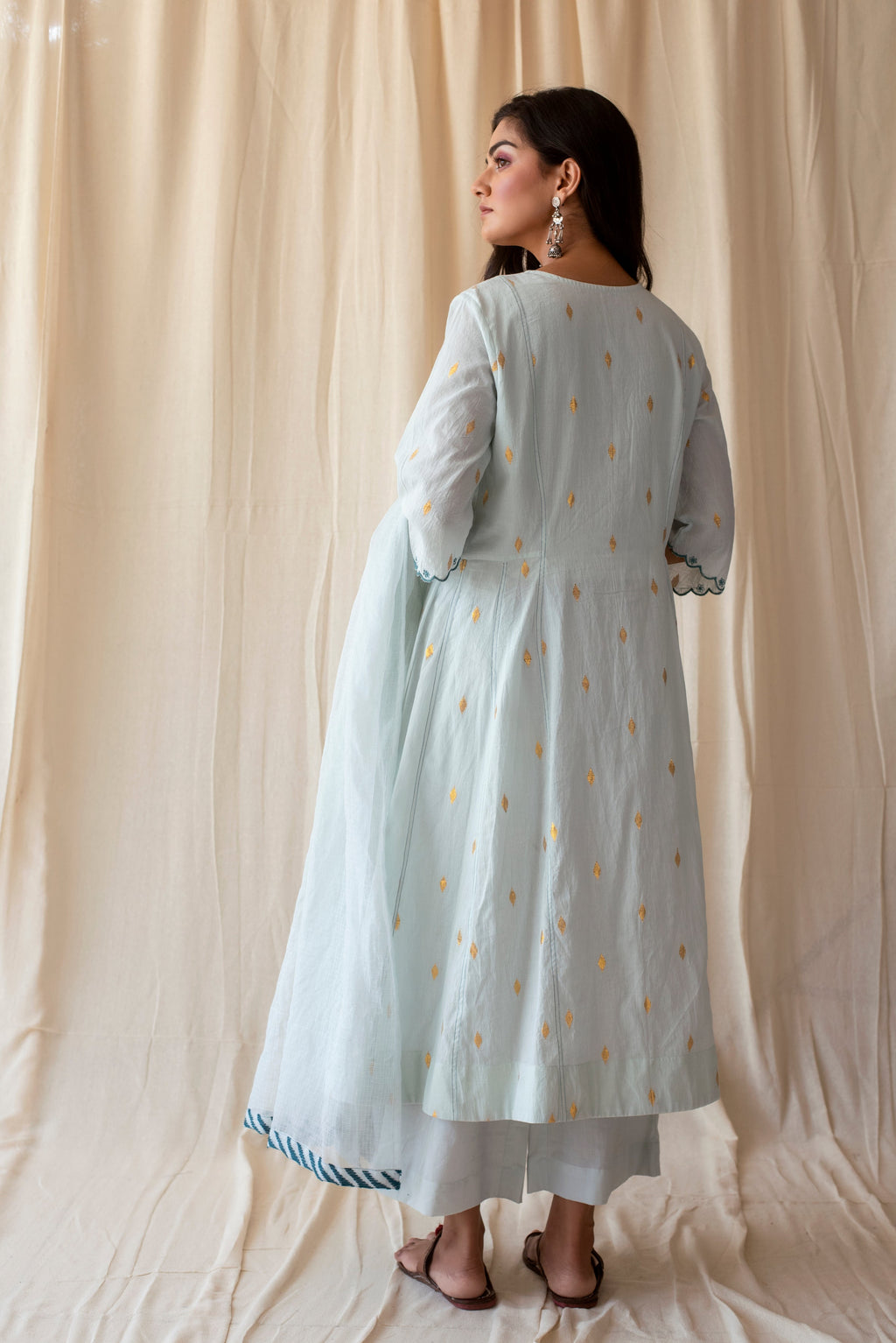 Blue Cotton Kurta Set With Dupatta at Kamakhyaa by Taro. This item is Blue, Evening Wear, Handwoven Cotton, Indian Wear, July Sale, July Sale 2023, Kurta Palazzo Sets, Natural, Regular Fit, Rozana Taro, Textured, Womenswear