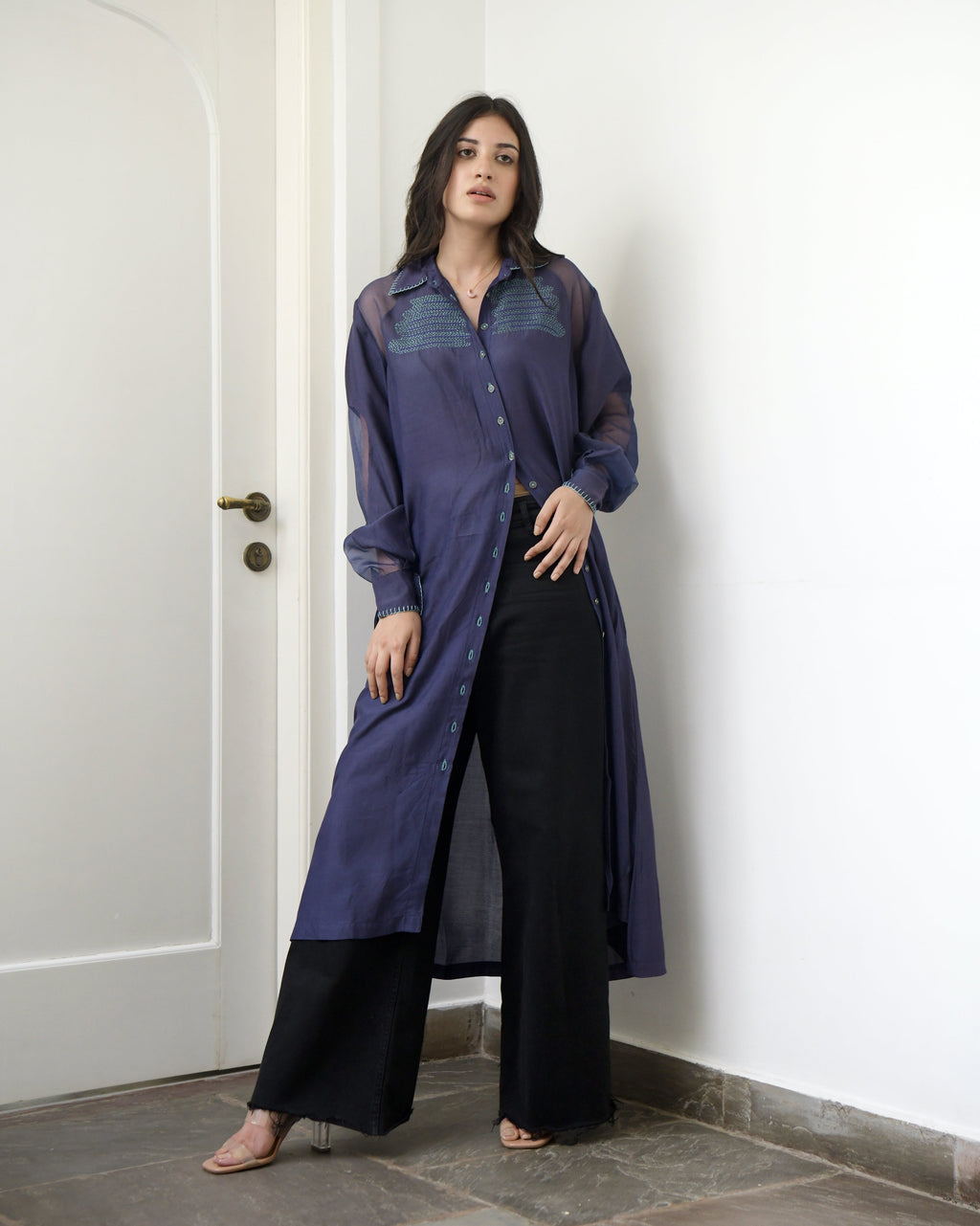 Blue Cotton Long Dress at Kamakhyaa by Taro. This item is Blue, Duplicate, Evening Wear, Handwoven cotton silk, July Sale, July Sale 2023, Midi Dresses, Natural, Regular Fit, Solids, Wildflower Taro, Womenswear