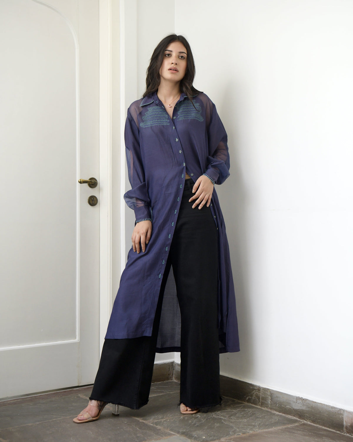 Blue Cotton Long Dress at Kamakhyaa by Taro. This item is Blue, Duplicate, Evening Wear, Handwoven cotton silk, July Sale, July Sale 2023, Midi Dresses, Natural, Regular Fit, Solids, Wildflower Taro, Womenswear
