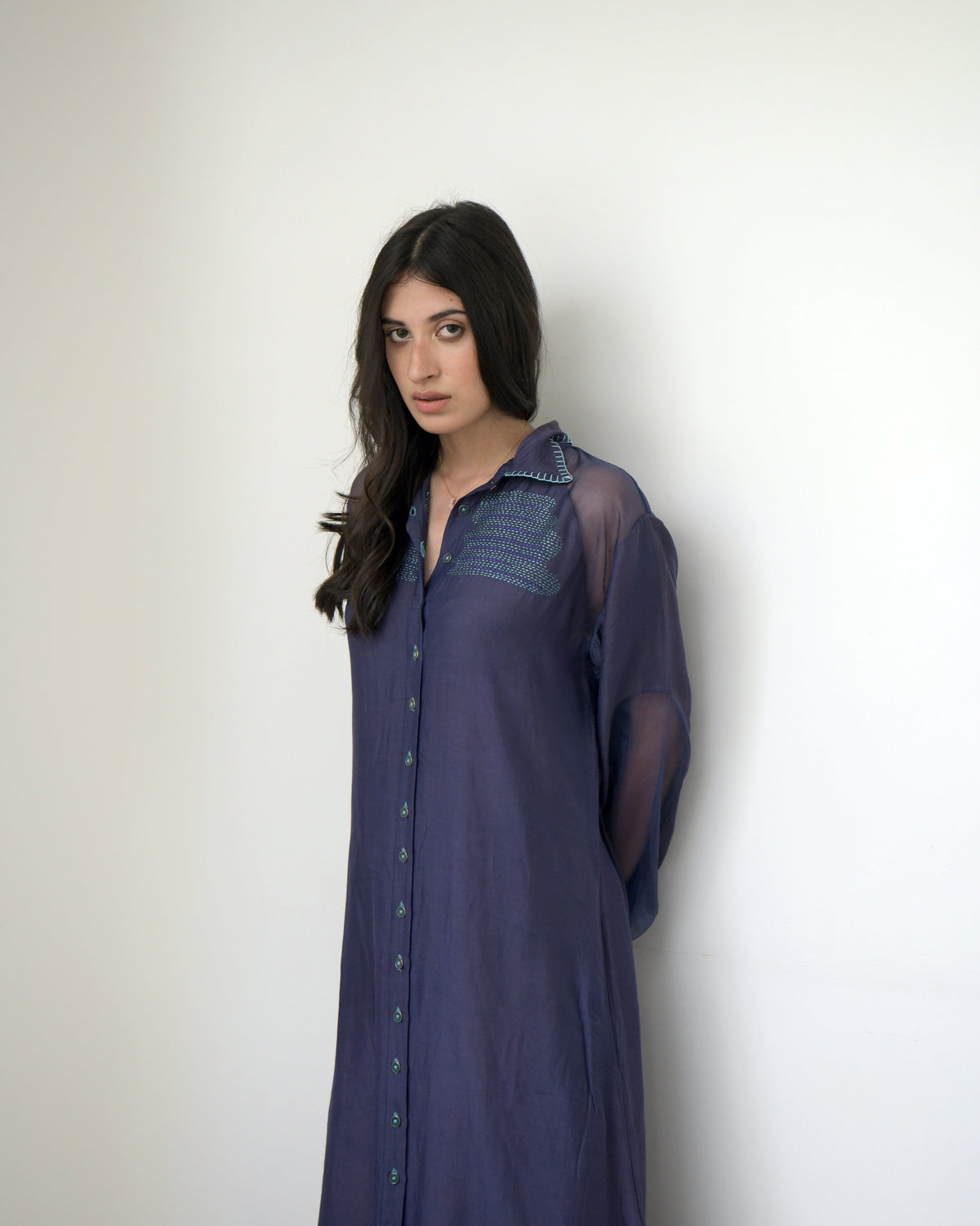 Blue Cotton Long Dress at Kamakhyaa by Taro. This item is Blue, Duplicate, Evening Wear, Handwoven cotton silk, July Sale, July Sale 2023, Midi Dresses, Natural, Regular Fit, Solids, Wildflower Taro, Womenswear