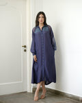 Blue Cotton Long Dress at Kamakhyaa by Taro. This item is Blue, Duplicate, Evening Wear, Handwoven cotton silk, July Sale, July Sale 2023, Midi Dresses, Natural, Regular Fit, Solids, Wildflower Taro, Womenswear