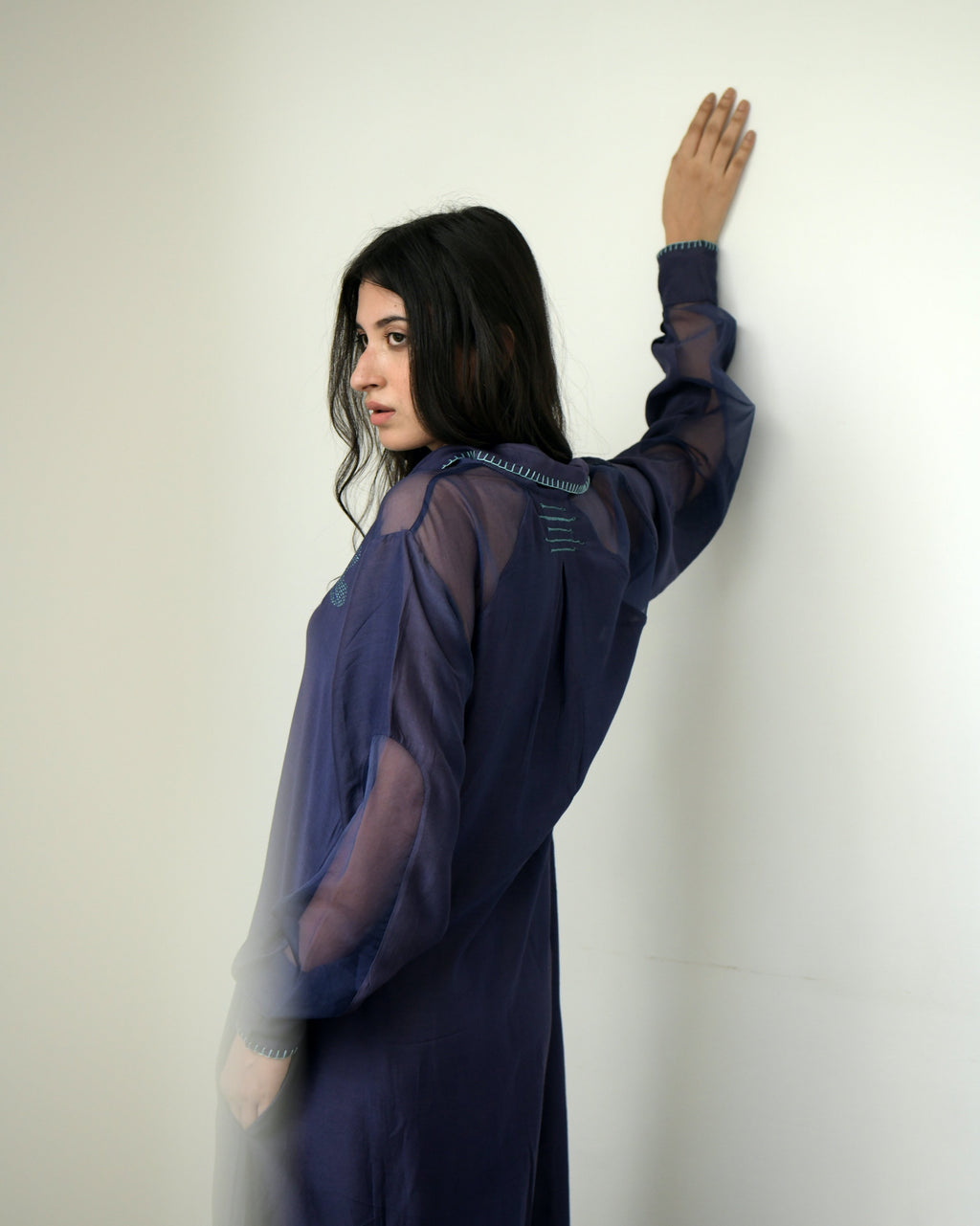 Blue Cotton Long Dress at Kamakhyaa by Taro. This item is Blue, Duplicate, Evening Wear, Handwoven cotton silk, July Sale, July Sale 2023, Midi Dresses, Natural, Regular Fit, Solids, Wildflower Taro, Womenswear