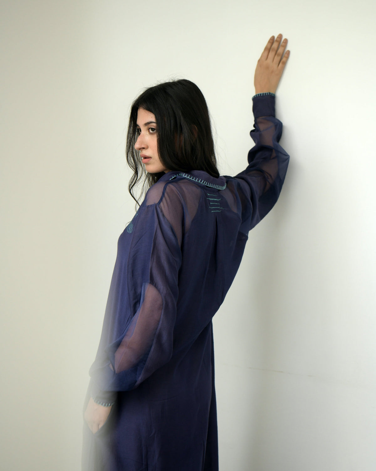Blue Cotton Long Dress at Kamakhyaa by Taro. This item is Blue, Duplicate, Evening Wear, Handwoven cotton silk, July Sale, July Sale 2023, Midi Dresses, Natural, Regular Fit, Solids, Wildflower Taro, Womenswear