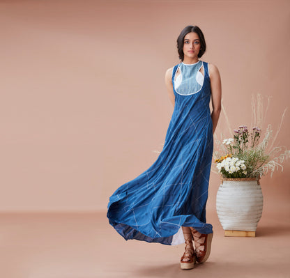 Blue Cotton Maxi Dress at Kamakhyaa by Dan Ba. This item is Blue, Cotton, July Sale, July Sale 2023, Maxi Dresses, Natural, Relaxed Fit, Resort Wear, Sleeveless Dresses, Solids, Womenswear