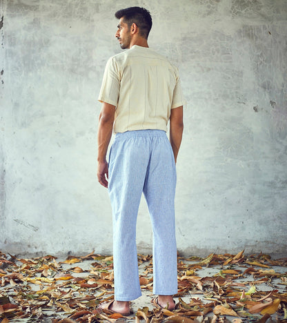 Blue Cotton Mens Trouser at Kamakhyaa by Khara Kapas. This item is Blue, Bottoms, Casual Wear, Cotton, Fitted At Waist, For Father, Mens Bottom, Menswear, Natural, New, Solids, Trousers