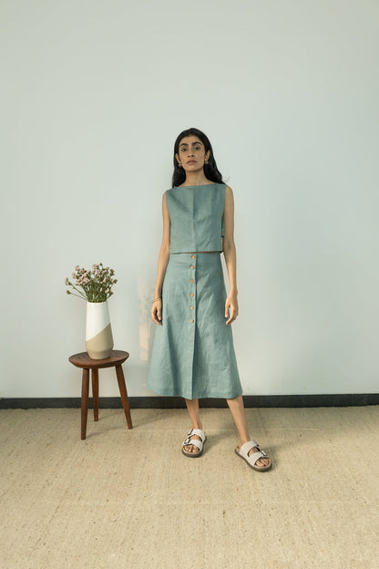 Blue Crop Top at Kamakhyaa by Anushé Pirani. This item is Best Selling, Blue, Casual Wear, Cotton, Cotton Hemp, Crop Tops, Handwoven, Hemp, Regular Fit, Shibumi Collection, Solids, Womenswear