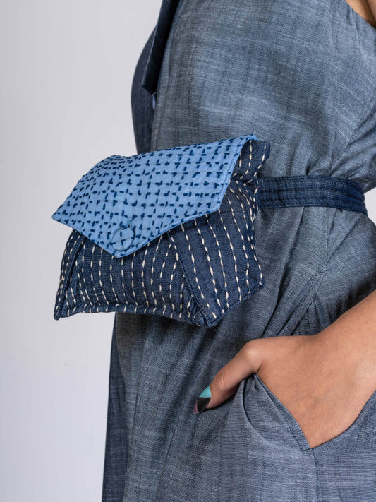 Blue Denim Waist Bag at Kamakhyaa by Chambray & Co.. This item is Add Ons, Bags, Belt Bags, Blue, Casual Wear, Cotton, Embroidered, Free Size, Natural