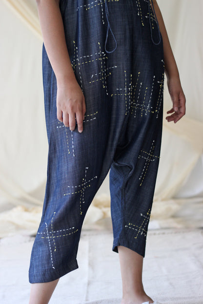Blue Embroidered Jumpsuit at Kamakhyaa by Chambray & Co.. This item is Blue, Casual Wear, Cotton, Embroidered, Jumpsuits, Natural, Regular Fit, Tencel, Womenswear
