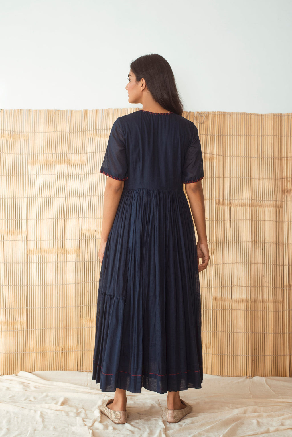 Blue Embroidered Maxi Dress at Kamakhyaa by The Loom Art. This item is Blue, Cotton Kota Slub, For Daughter, July Sale, July Sale 2023, Maxi Dresses, Midi Dresses, Natural, Party Wear, Regular Fit, Solid Selfmade, Solids, Womenswear