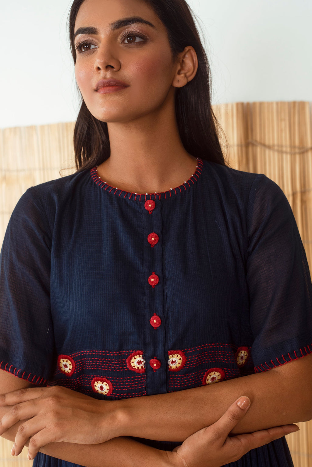 Blue Embroidered Maxi Dress at Kamakhyaa by The Loom Art. This item is Blue, Cotton Kota Slub, For Daughter, July Sale, July Sale 2023, Maxi Dresses, Midi Dresses, Natural, Party Wear, Regular Fit, Solid Selfmade, Solids, Womenswear