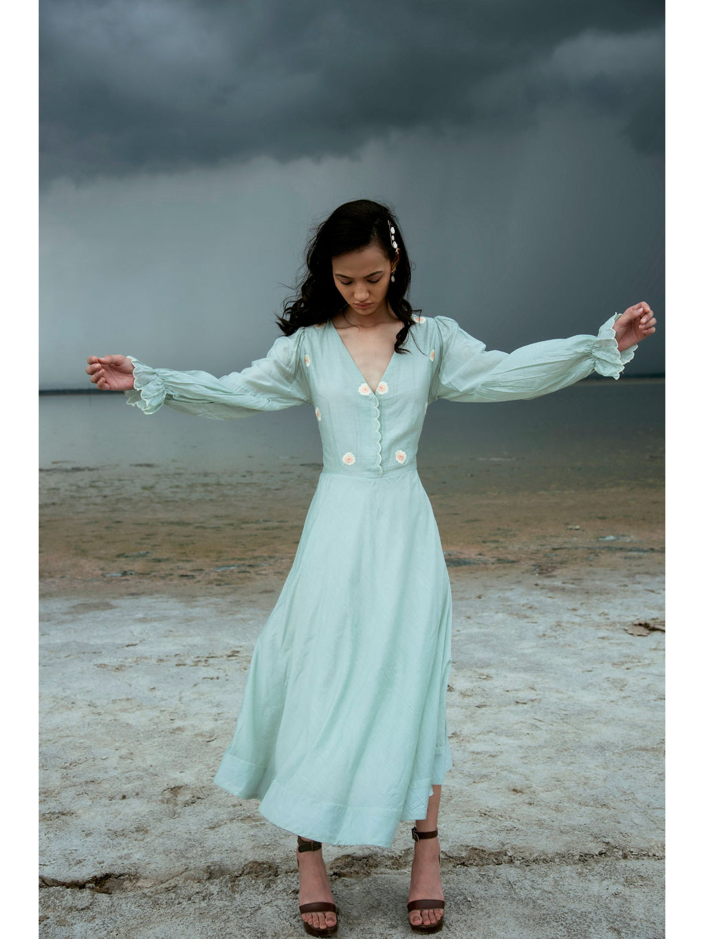 Blue Embroidered Maxi Dress at Kamakhyaa by The Loom Art. This item is Blue, Chanderi Silk, July Sale, July Sale 2023, Maxi Dresses, Natural, Party Wear, Regular Fit, Serendipity, Solid Selfmade, Solids, Womenswear