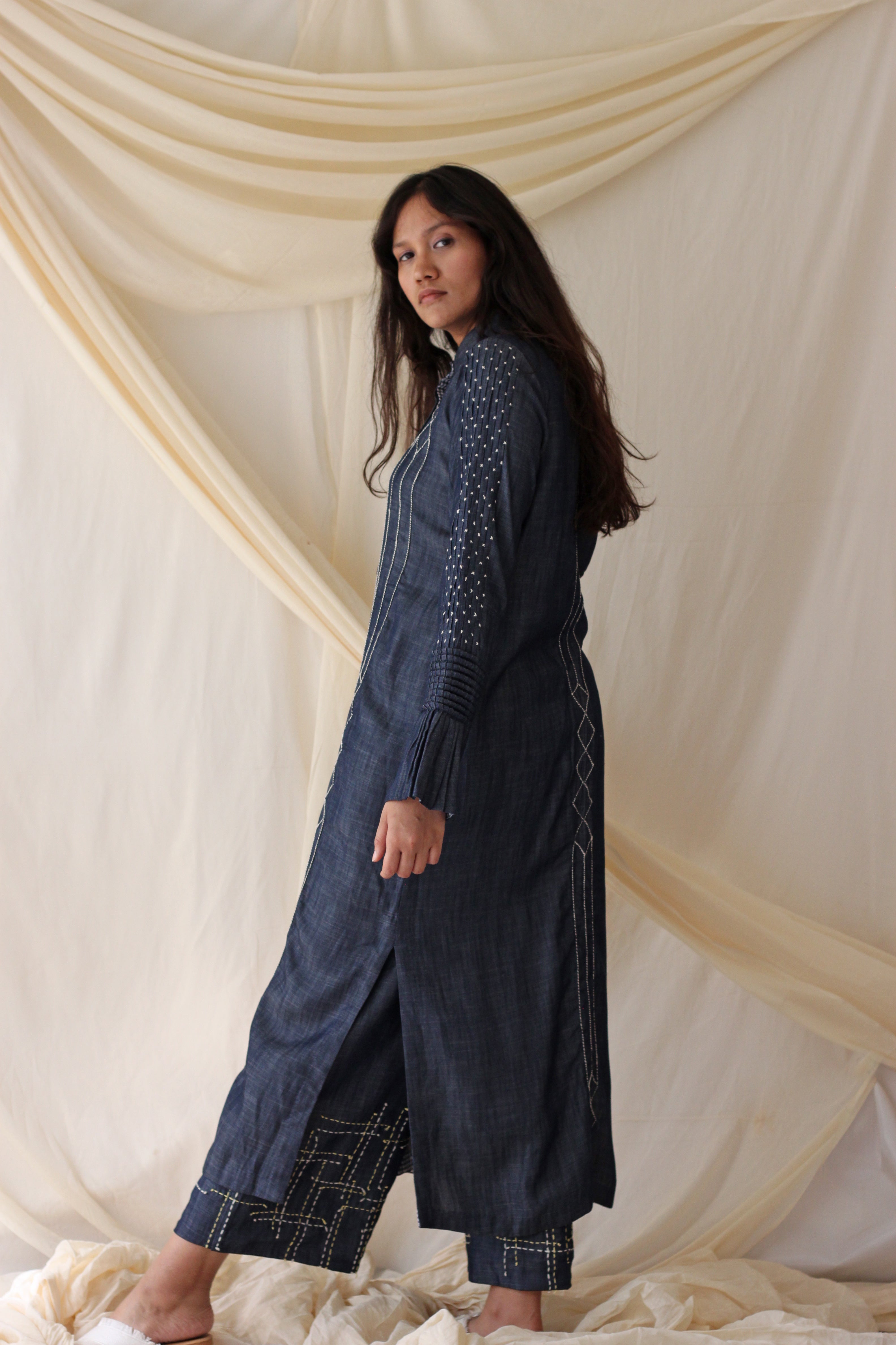 Blue Embroidered Shirt at Kamakhyaa by Chambray & Co.. This item is Blue, Casual Wear, Cotton, Natural, Regular Fit, Shirts, Solids, Tencel, Tops, Womenswear
