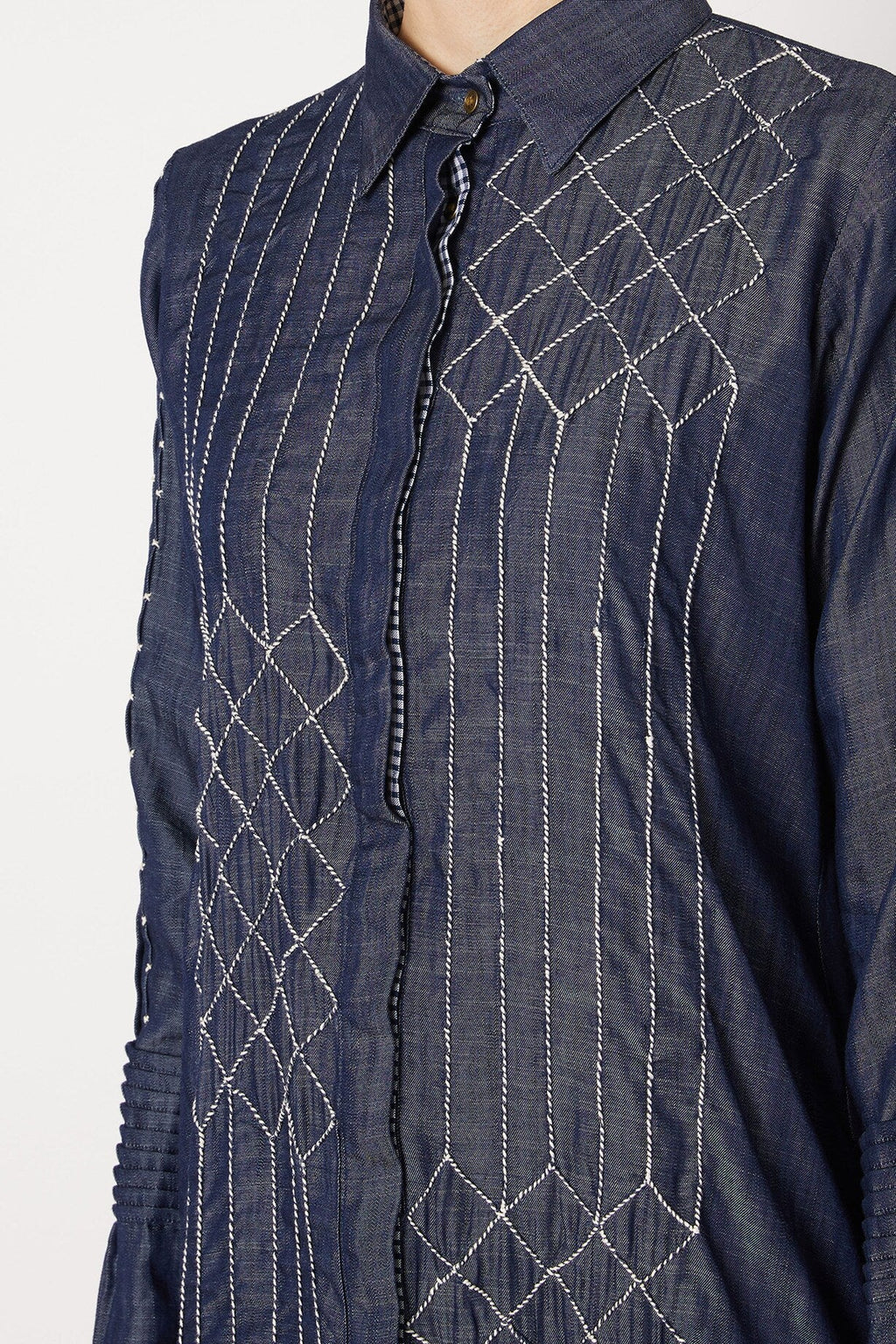 Blue Embroidered Shirt at Kamakhyaa by Chambray & Co.. This item is Blue, Casual Wear, Cotton, Natural, Regular Fit, Shirts, Solids, Tencel, Tops, Womenswear