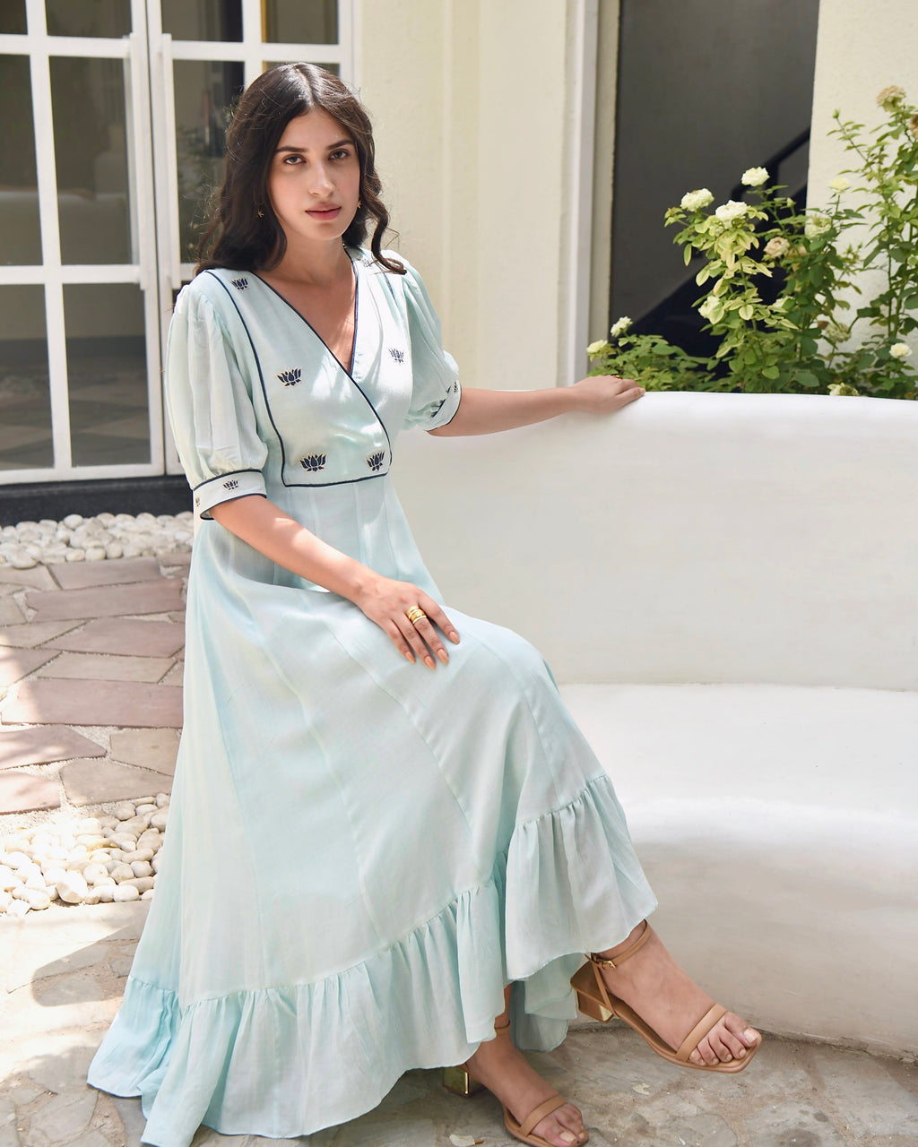 Blue Embroidered Silk Maxi Dress at Kamakhyaa by Taro. This item is Bangalore Silk, Blue, Dusk To Dawn, Embroidered, Evening Wear, For Daughter, July Sale, July Sale 2023, Maxi Dresses, Natural, Regular Fit, Silk, Solid Selfmade, Womenswear