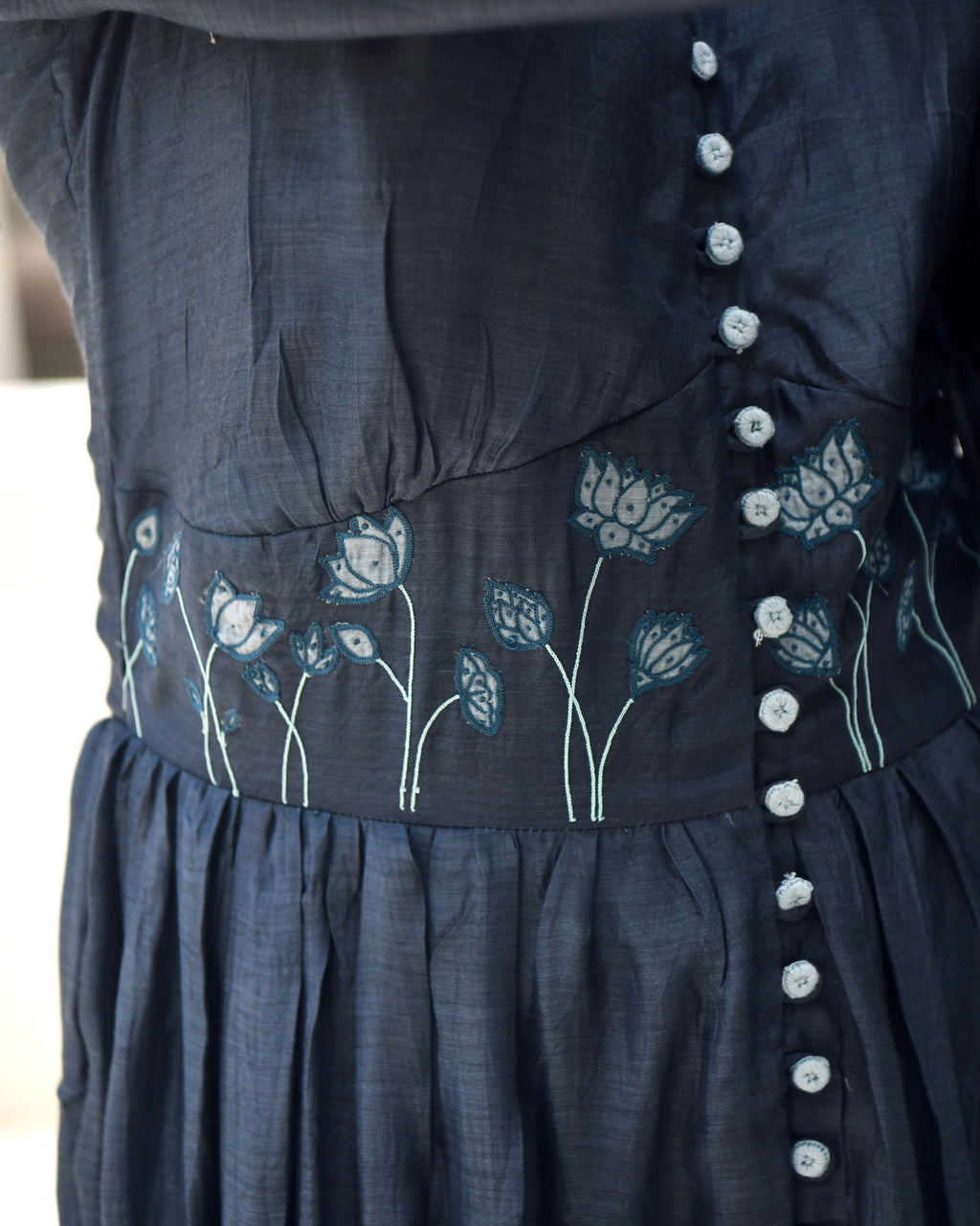 Blue Embroidered Silk Maxi Dress at Kamakhyaa by Taro. This item is Best Selling, Blue, Dusk To Dawn, Embroidered, Evening Wear, FB ADS JUNE, July Sale, July Sale 2023, Maxi Dresses, Modal silk, Natural, Regular Fit, Shirt Dresses, Silk, Womenswear